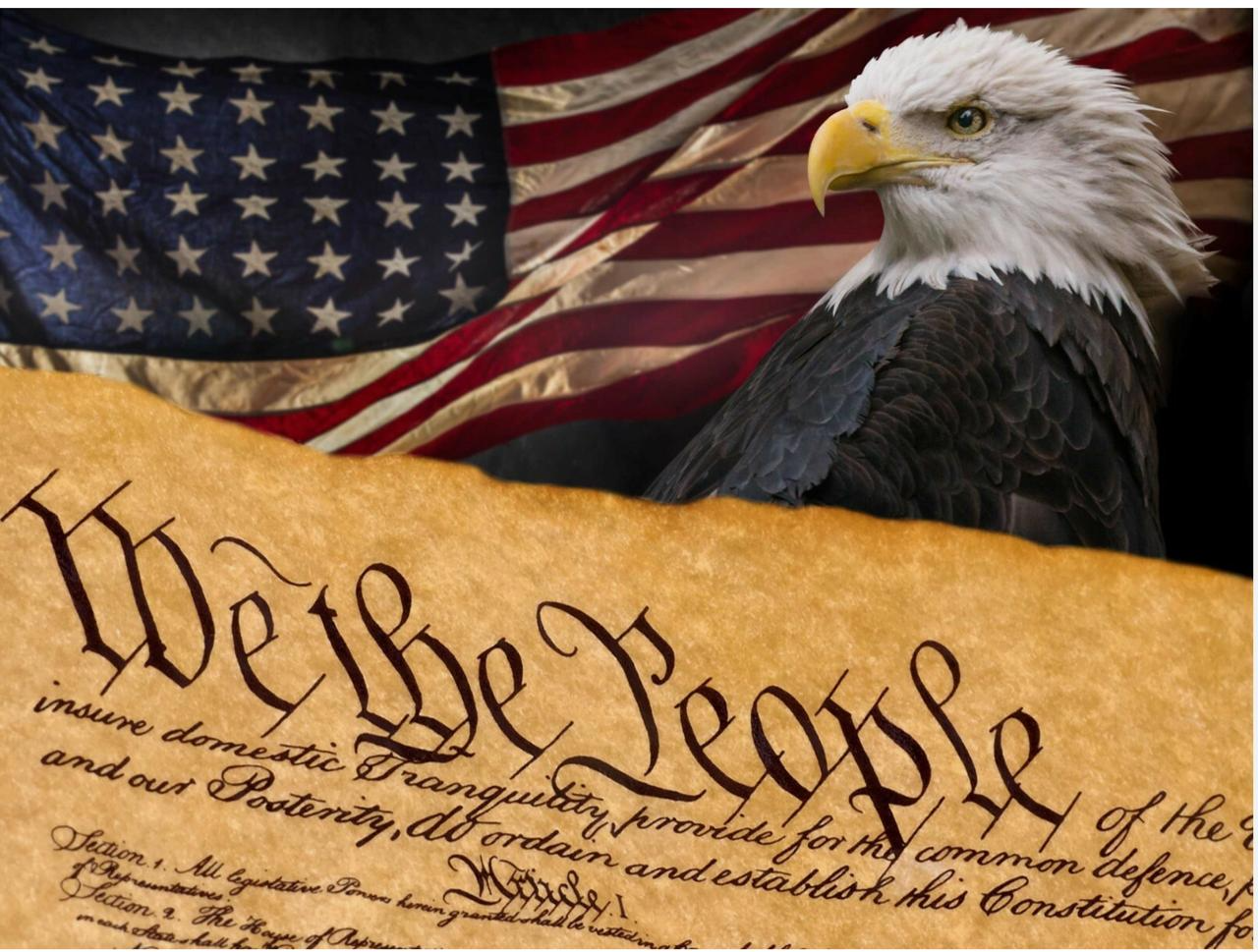 American flag, bald eagle and the Constitution
